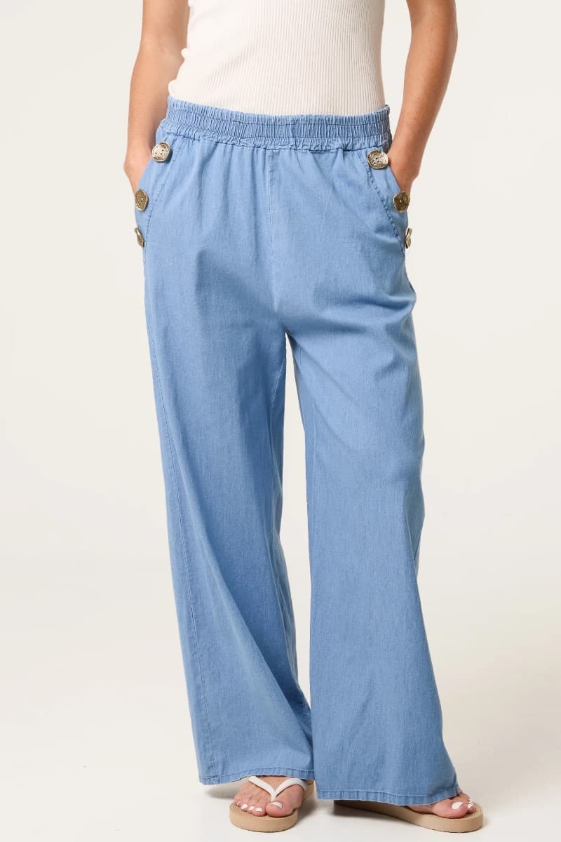 Three Button Denim Culotte Trousers